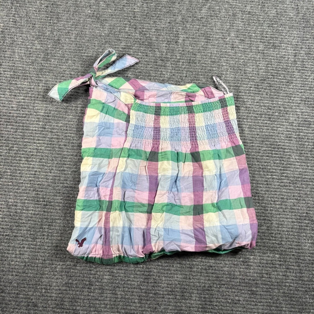 American Eagle Plaid Bubble Mini Skirt Women 0 Multicolor Excellent Tie Waist
